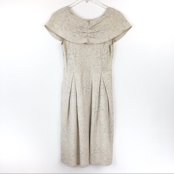 Anthropologie Moth Cream Off-Shoulder Pleat Dress - Picture 5 of 8